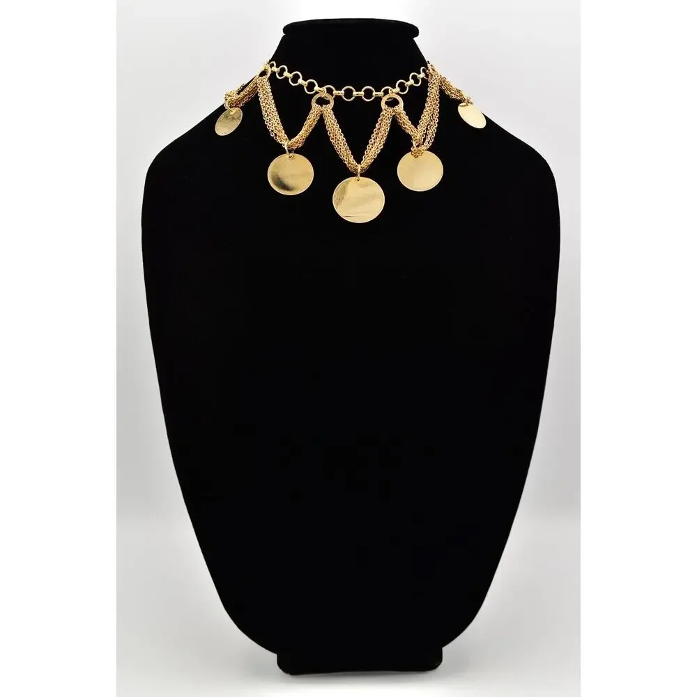 Vintage Multi-Chain Choker Necklace Bold Bib Gold Chunky Statement 1990s BinA17